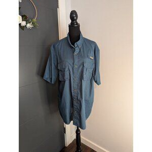 RedHead Blue Vented-Back Button-Down Short-Sleeve Shirt for Men - XL